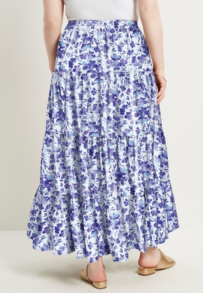 Tiered Midi Skirt, FLOWER FIELD IVORY, on-hover image number null