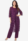 Three-Piece Lace Duster & Pant Suit, DARK BERRY, hi-res image number null