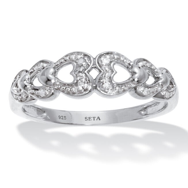 .039 TCW Diamond Heart Link Platinum Over Sterling Silver Ring, WHITE, hi-res image number 0