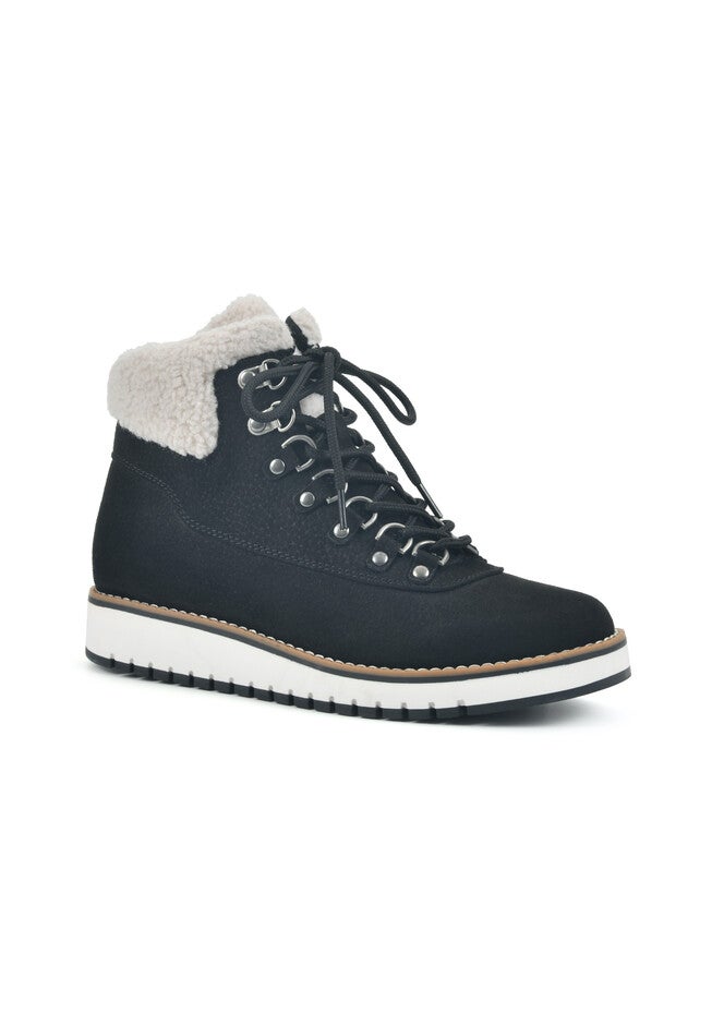 White Mountain Cozy Lace-Up Hiker Bootie, BLACK FABRIC, hi-res image number null