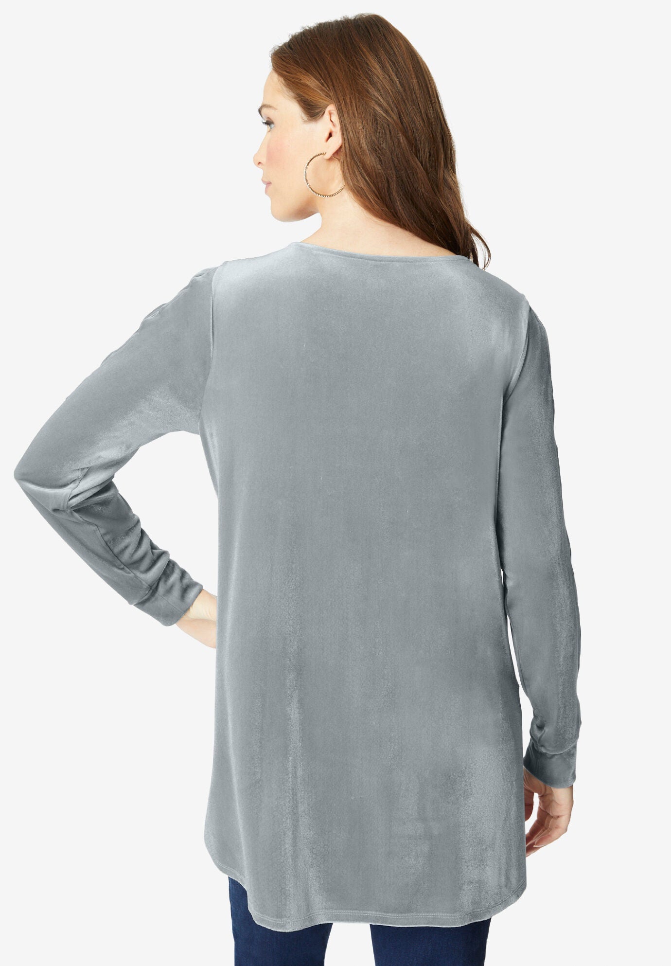 Velour Lattice-Sleeve Sequin Tunic, , on-hover image number 1