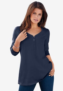 Long Sleeve Henley Ultimate Tee with Sweetheart Neck