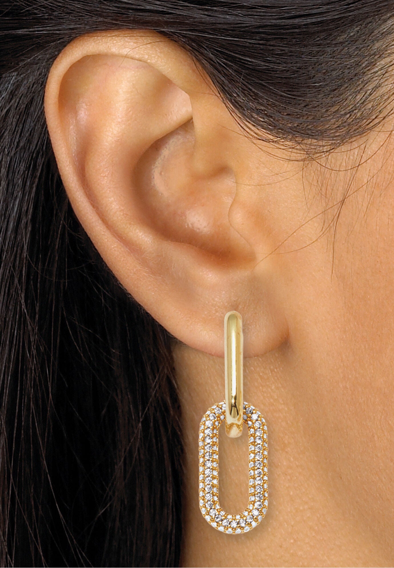 Round Crystal Chain Link Goldtone Drop Earrings, 36X12Mm, , alternate image number 2