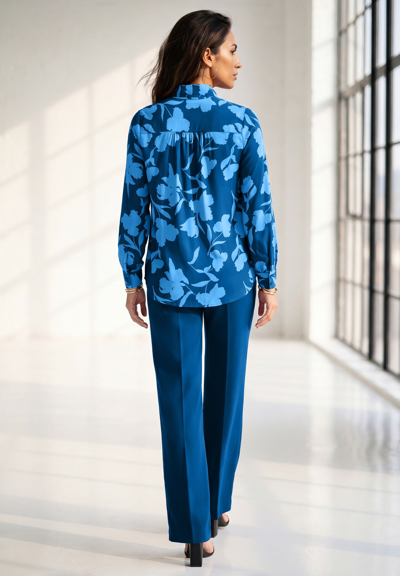 Long Sleeve Bow Blouse, VIVID BLUE, on-hover image number 1