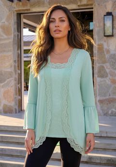 Lace-Detailed Cardigan and Tank Set
