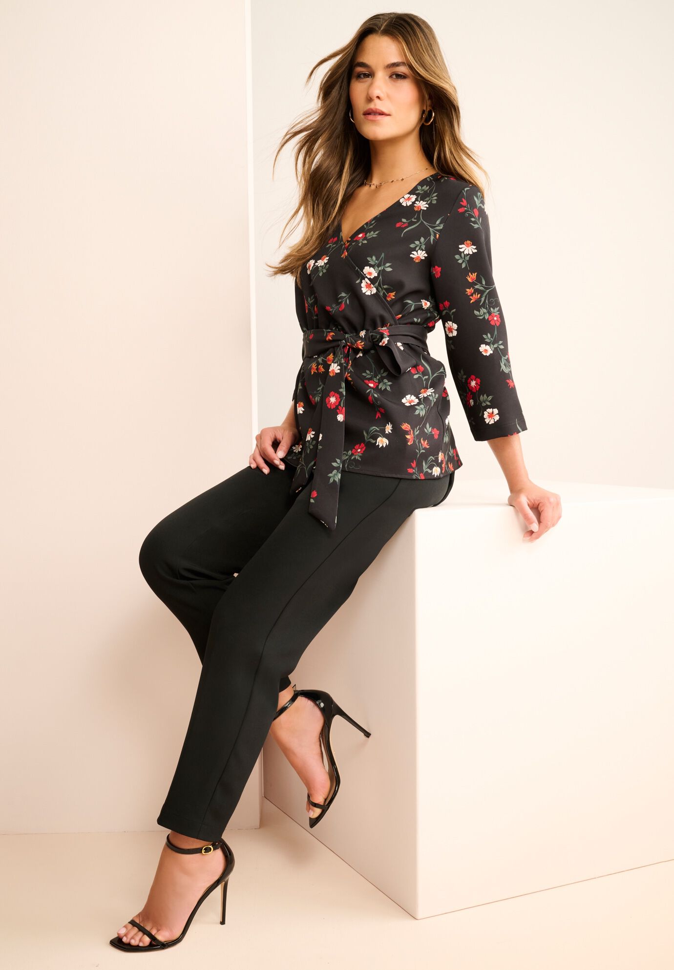 Plus Size Bi-Stretch Straight Leg Pull On Ankle Pant, BLACK, alternate image number 2