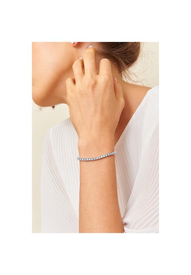 Sterling Silver Miracleset Diamond Round Faceted Bezel Tennis Bracelet 6 inches, , alternate image number 6