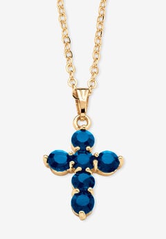 Birthstone Goldtone Cross Pendant Necklace