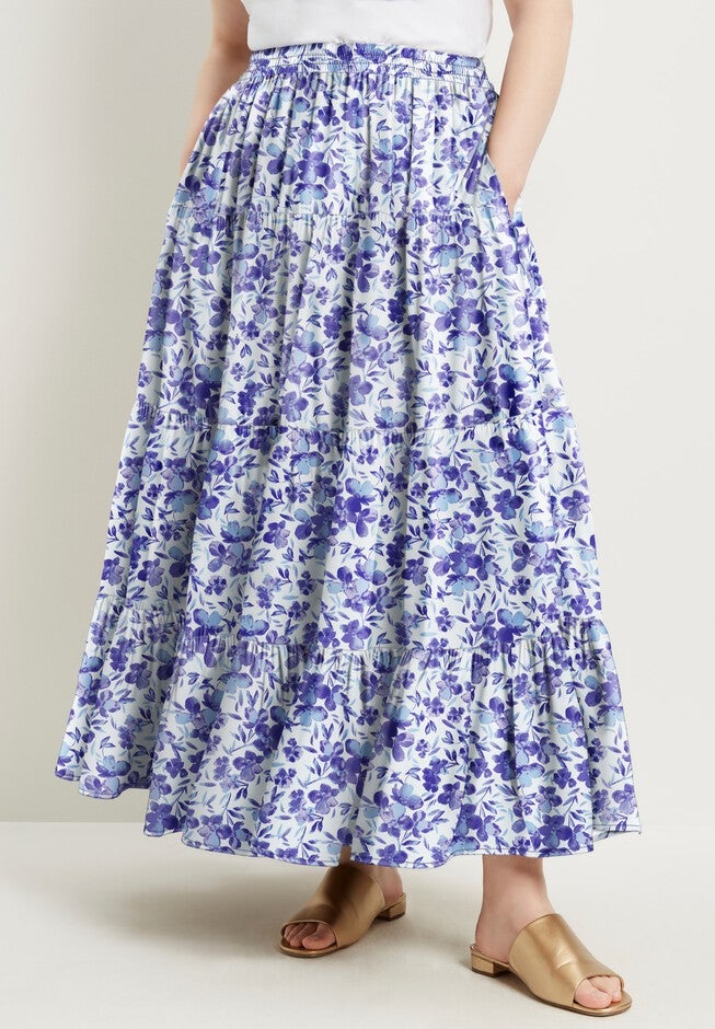 Tiered Midi Skirt, FLOWER FIELD IVORY, hi-res image number null