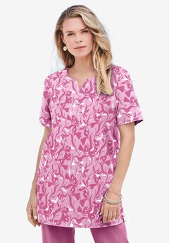 Print Notch Neck Soft Knit Tunic
