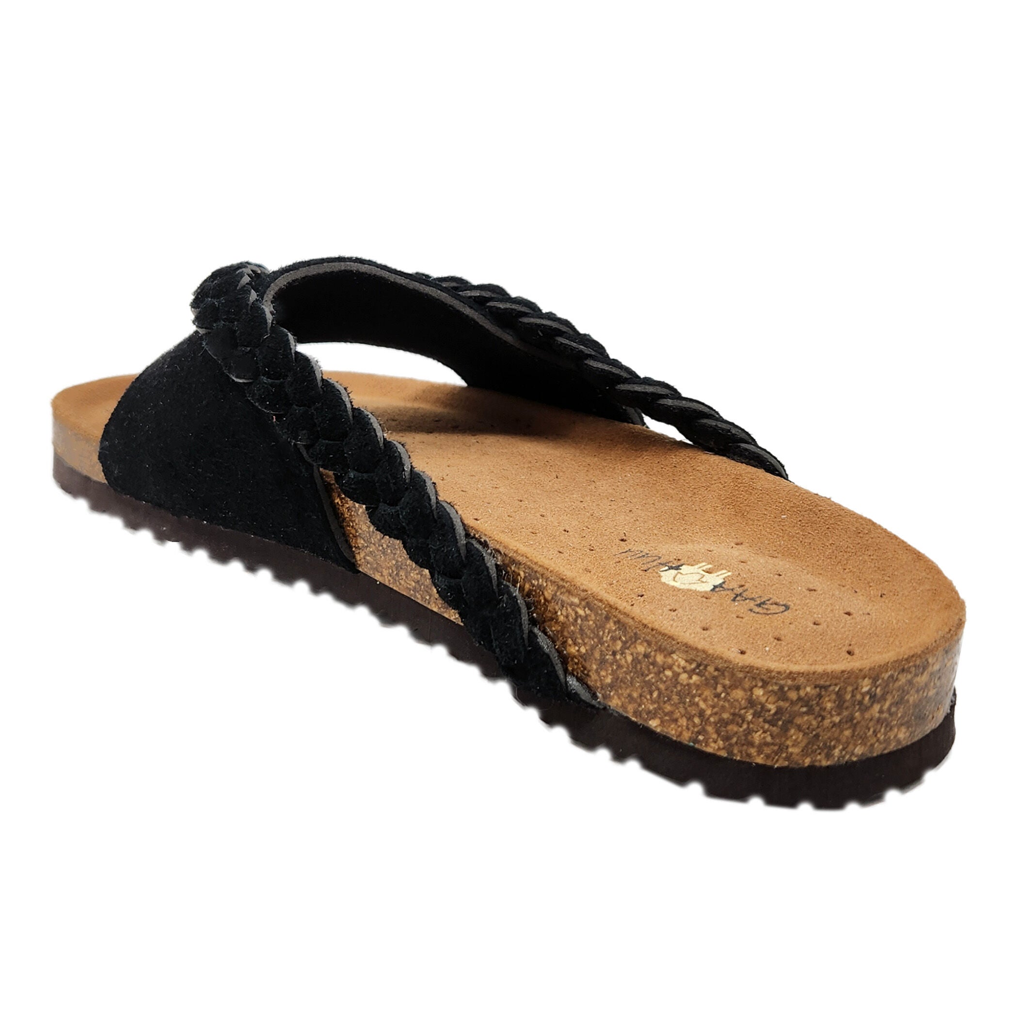 Leather Braided Thong Footbed Sandal, BLACK, on-hover image number 1