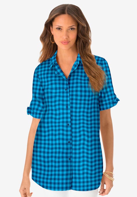 French Check Big Shirt, OCEAN TEAL CHECK, hi-res image number null