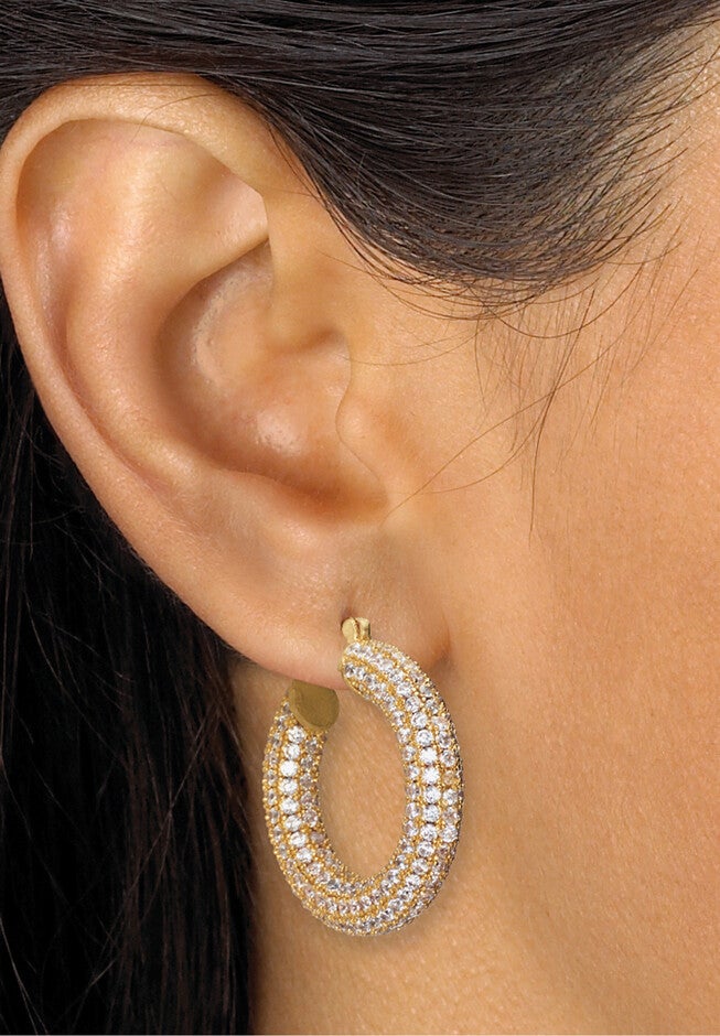 Round Crystal Goldtone Hoop Earrings, 26Mm, , alternate image number null