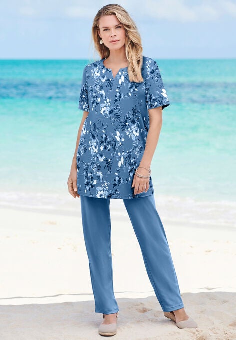 Print Notch-Neck Soft Knit Tunic, , alternate image number null