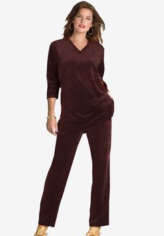 Plus Size Two-Piece V-Neck Velour Set