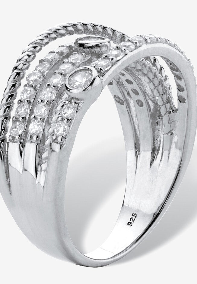 .75 Cttw .925 Sterling Silver Cubic Zirconia Multi-Band Highway Ring, , on-hover image number 1