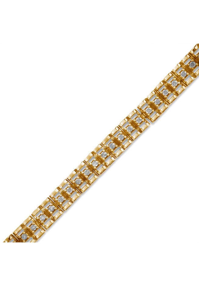 Yellow Gold Plated Sterling Silver 2.0 Cttw Diamond Doublelink Tennis Bracelet, , alternate image number 2
