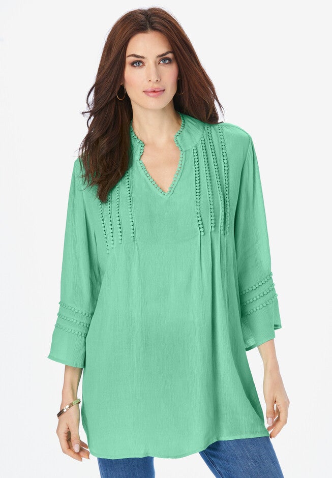 Lace Pintuck Crinkle Tunic, SOFT JADE, hi-res image number null