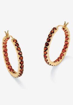 Gold Over Sterling Silver Hoop Earrings (30Mm) Garnet (6 1/4 Cttw) Jewelry