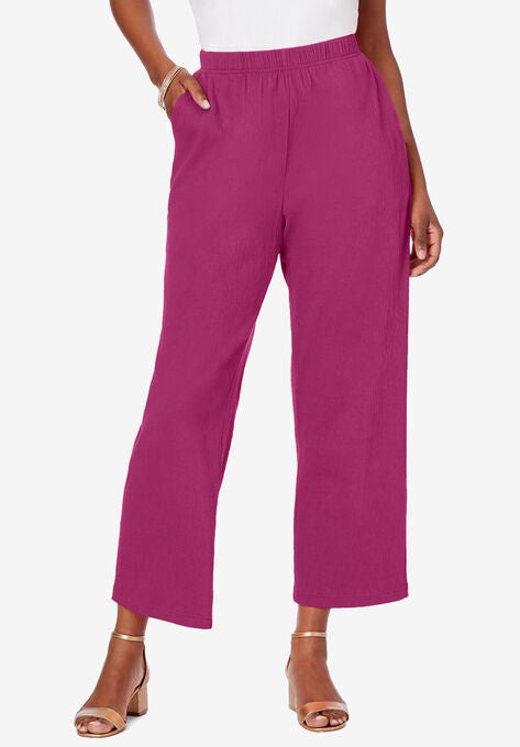 Crinkle-Knit Gauze Pant, RASPBERRY, hi-res image number null