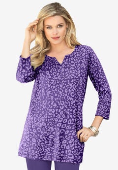 Three Quarter Notch Neck Soft Knit Tunic