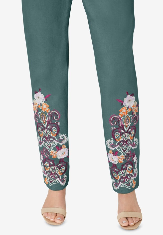 Invisible Stretch® Contour Paisley-Embroidered Straight-Leg Jean., , alternate image number 3