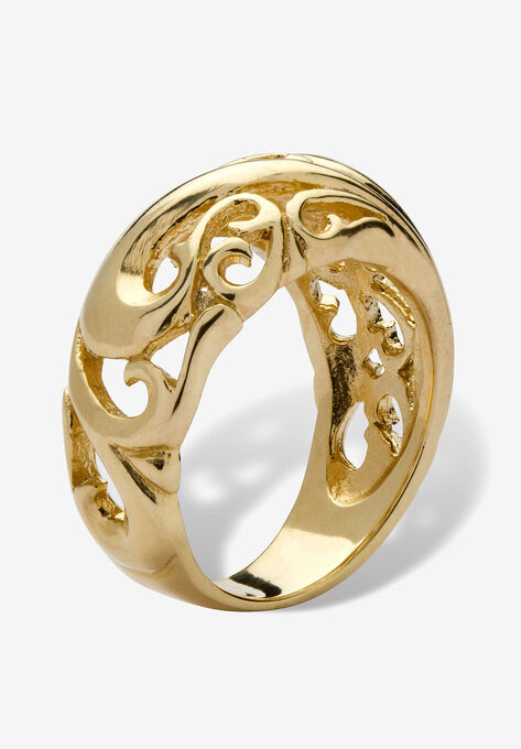 Yellow Gold-Plated Sterling Silver Swirling Cutout Dome Ring Jewelry, , on-hover image number null