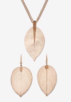 Rose Gold-Plated Leaf Necklace Set, 26 Inches, Plus 2 Inch Extension