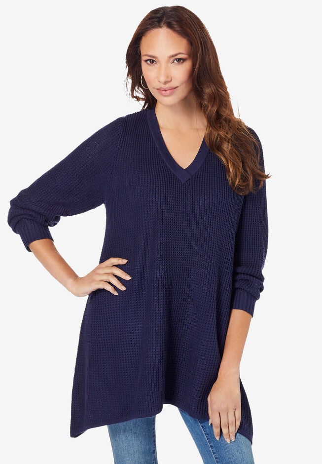 V-Neck Thermal Pullover, NAVY, hi-res image number 0