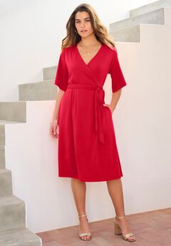 Flutter Sleeve Faux Wrap Dress
