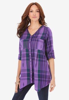 Soft Plaid Button-Up Big Shirt