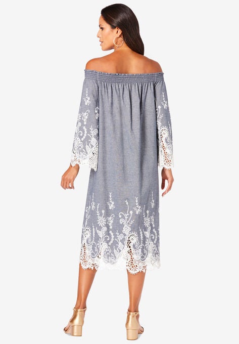 Eyelet Off-The-Shoulder Dress, , on-hover image number null