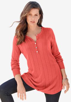 Fine Gauge Drop Needle Henley Sweater