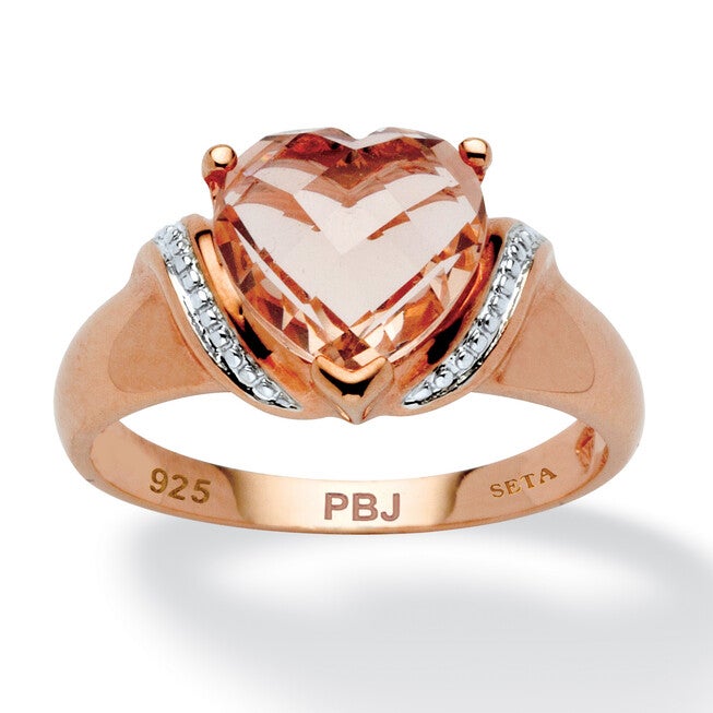 2.25 TCW Heart Cut Simulated Morganite Rose Gold-Plated Sterling Silver Ring, PINK, hi-res image number 0