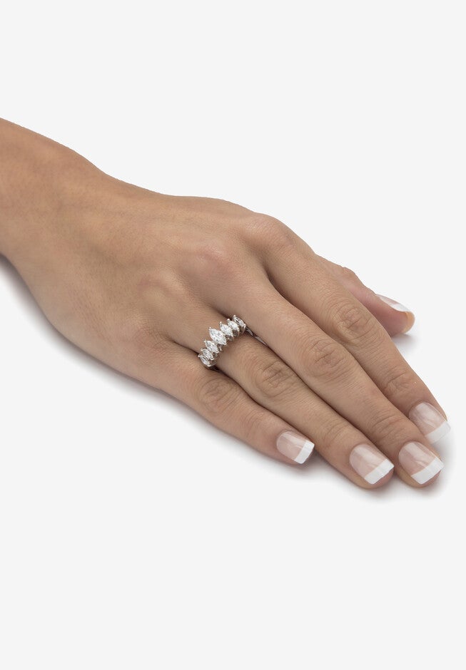 1.50 Cttw Platinum-Plated Sterling Silver Marquise-Cut Cubic Zirconia Anniversary Band, , alternate image number 2