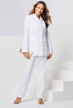 Plus Size Long Sleeve Ten-Button Shawl-Collar Pant Suit – 2-Piece Pant Set
