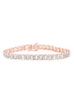 Rose Gold Plated Sterling Silver Diamond Chevron Link Tennis Bracelet