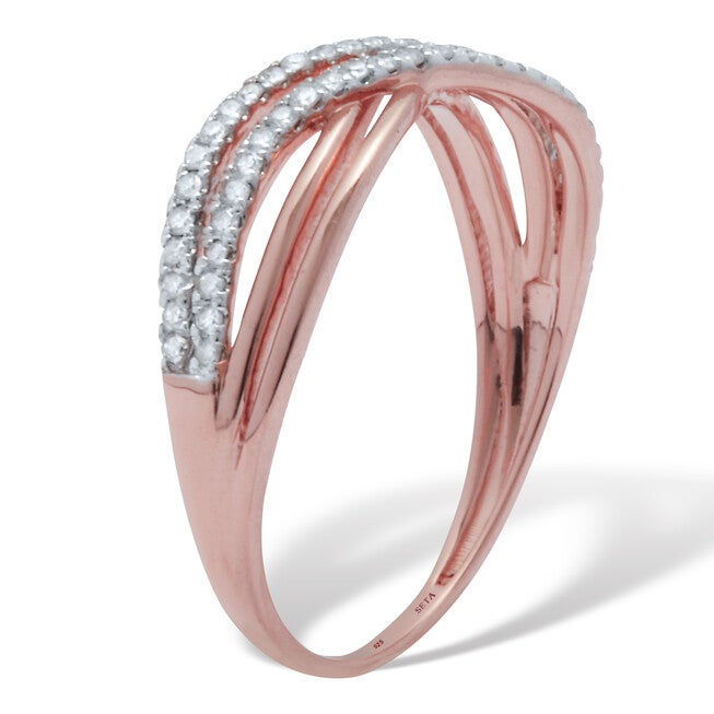 .25 TCW Diamond 14k Rose Gold Plated Sterling Silver Crossover Ring, WHITE, on-hover image number 1