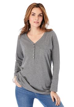 Ultimate Long Sleeve Henley Tee with Sweetheart Neck