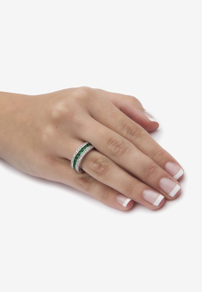 6.03 Tcw Simulated Emerald Eternity Ring In Platinum-Plated Sterling Silver, , alternate image number null