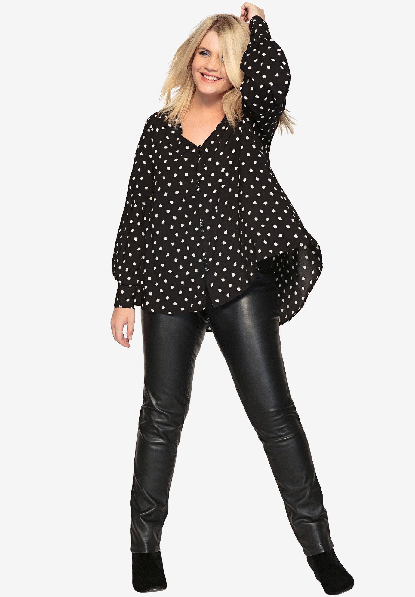 Blouson-Sleeve Buttoned Blouse by Castaluna, , alternate image number 2