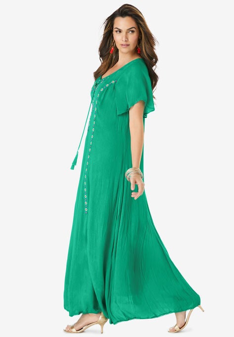 A-Line Embroidered Crinkle Maxi, , alternate image number null