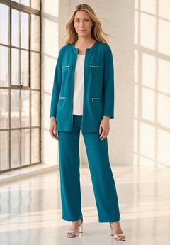 Plus Size French Terry Zip-Front Wide-Leg Pant Set