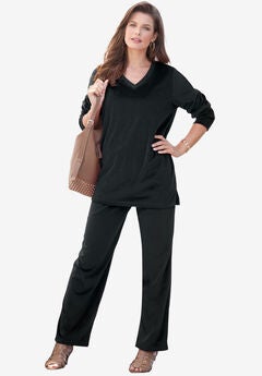 Plus Size Two-Piece V-Neck Velour Set