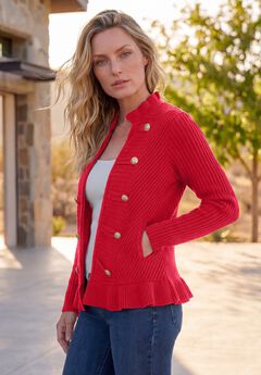 Plus Size Military-Inspired Ribbed Cardigan Sweater