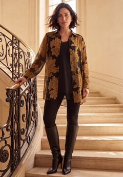 Plus Size Metallic Jacquard Button-Front Tunic