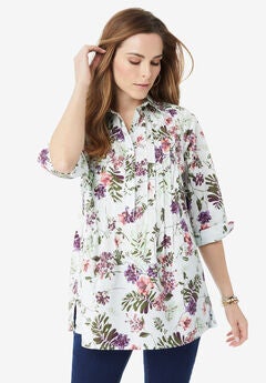 Pleated Stretch-Poplin Tunic