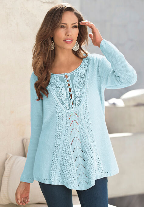 Lace Yoke Pullover, , alternate image number null