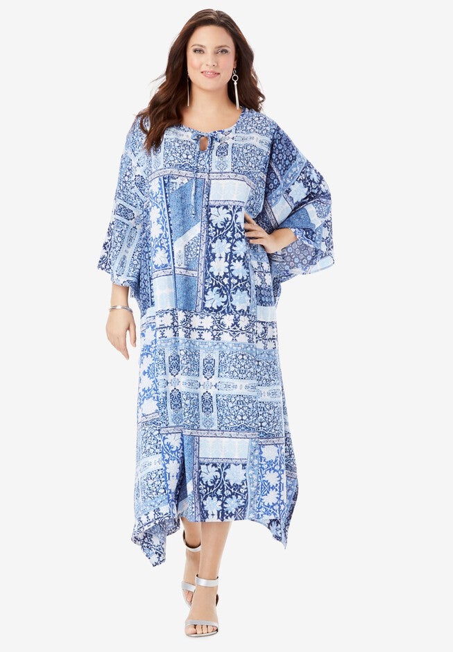 Georgette Caftan Dress with Kimono Sleeves, NO COLOR, hi-res image number null