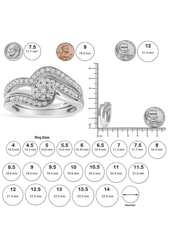 Silver 1/3Ct Cttw Multi-Diamond Bypass Vintage-Style Bridal Set, , alternate image number 5